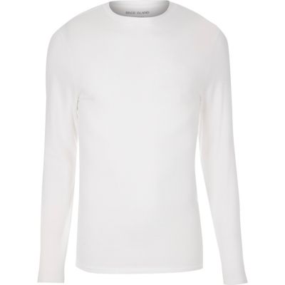 White muscle fit long sleeve T-shirt